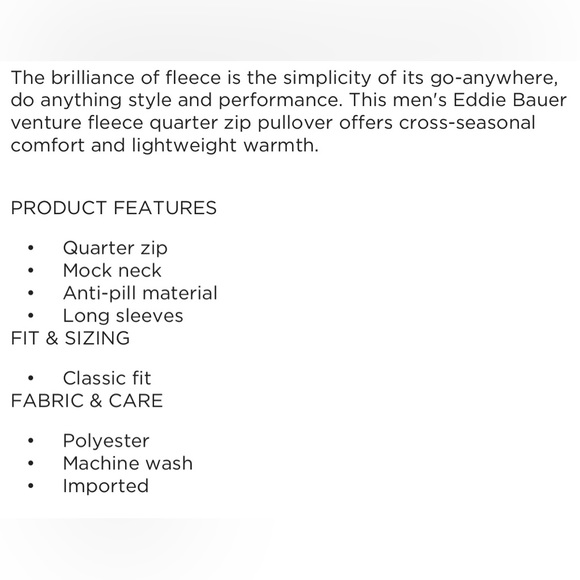 Eddie Bauer 🆕 Venture Fleece Quarter zip pullover Mens Size XXL - Picture 5 of 8